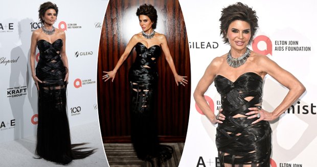 Herečka Lisa Rinna v šatech z lidských vlasů