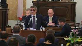 Andrej Babiš (ANO) během mimořádné schůze Sněmovny ke kauze Lithium