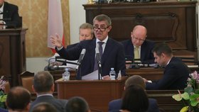 Andrej Babiš (ANO) během mimořádné schůze Sněmovny ke kauze lithium