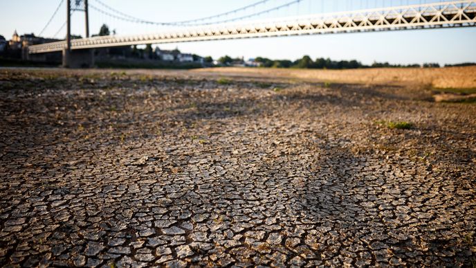 Řadu zemí trápí v těchto dnech extrémní sucho a nedostatek vody. Na snímku vyschlá řeka Loira ve Francii.
