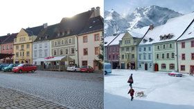 Vánoční reklama na čokoládu natočená v Lokti přidala do našeho města mohutné vrcholky Alp.