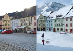 Vánoční reklama na čokoládu natočená v Lokti přidala do našeho města mohutné vrcholky Alp.