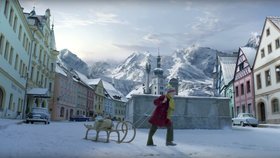 V reklamě se z náměstí v Lokti kouká divák přímo na Alpy.