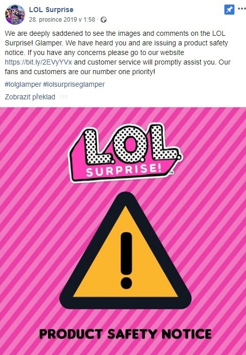 Firma L.O.L. se omlouvá svým zákazníkům.