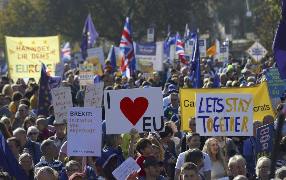 V Londýně lidé protestují za nové referendum o brexitu