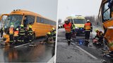 Vážná dopravní nehoda auta a autobusu na Lounsku: Jeden člověk zemřel, tři další se zranili