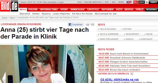 Mladá matka zemřela na následky zranění, která utrpěla v tlačenici na německé Loveparade