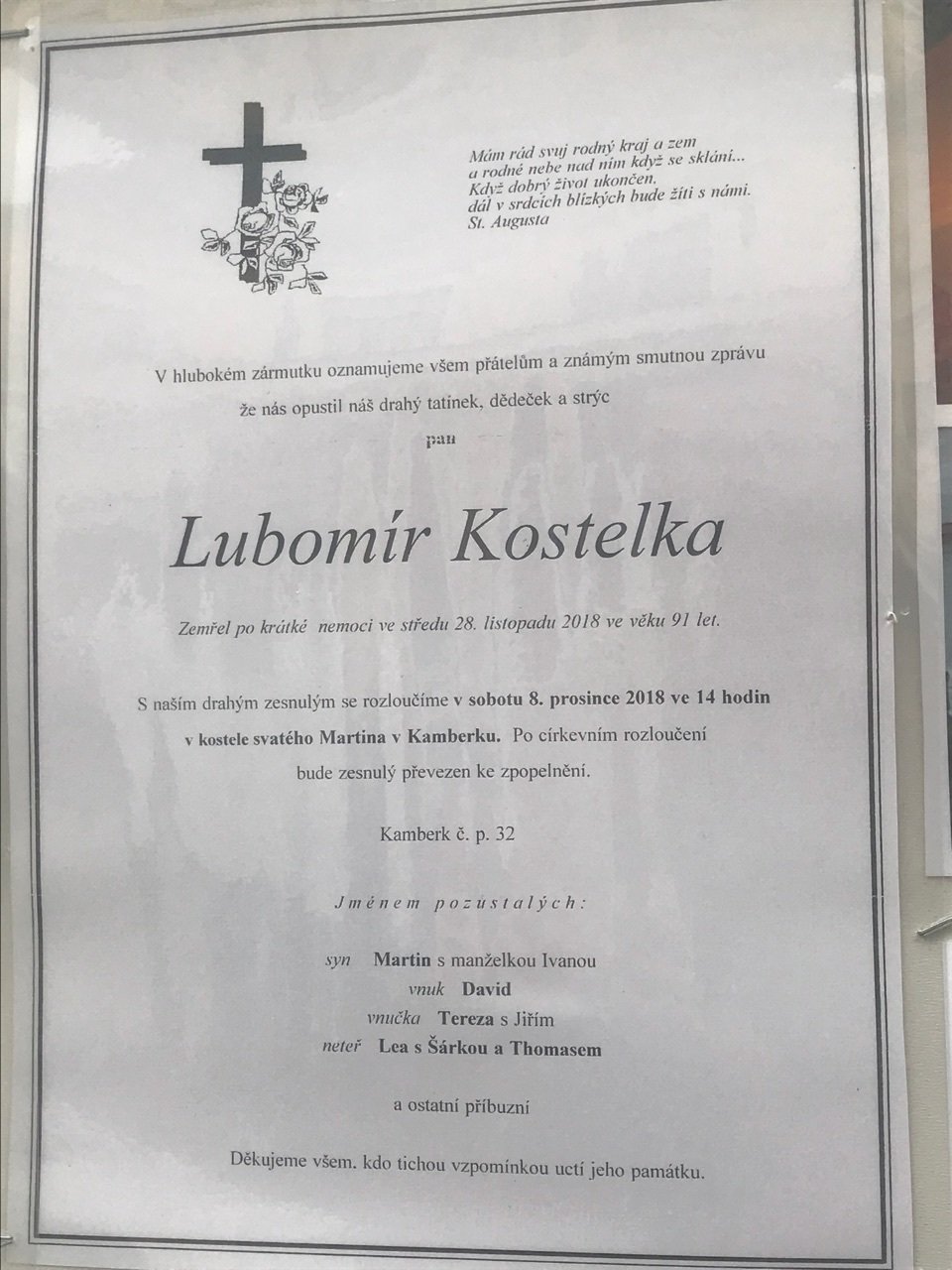 Poslední rozloučení s Lubomírem Kostelkou v Kamberku