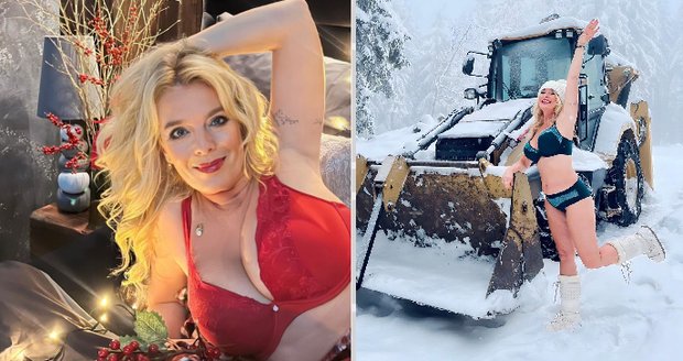 Lucie Benešová hupsla do sněhu v sexy prádle.