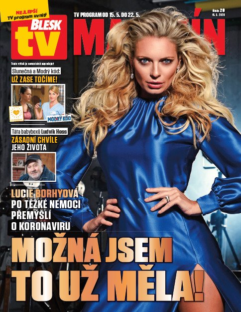 Lucie Borhyová na titulce pátečního Blesk TV Magazínu