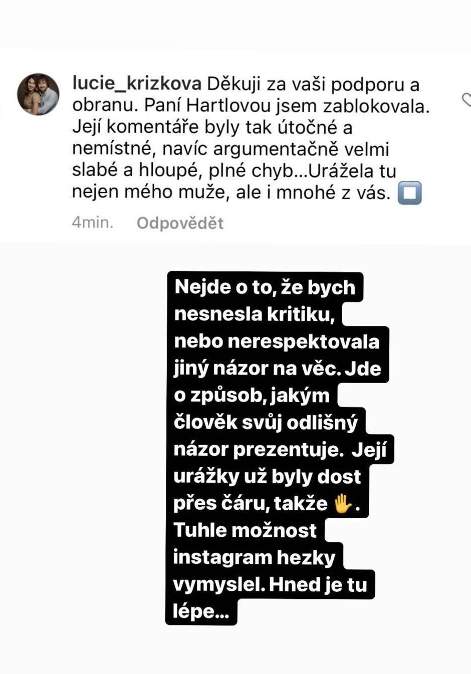 Lucie Křížková to na sociálních sítích schytala.