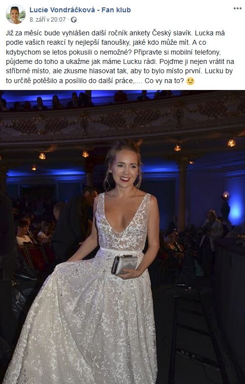 Výzva fanoušků Lucie Vondráčkové na Facebooku