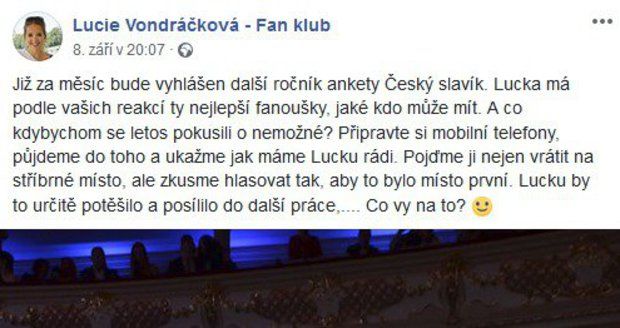Výzva fanoušků Lucie Vondráčkové na Facebooku