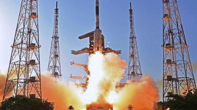 Raketa GSLV Mk.3, která nese do kosmu indickou lunární sondu