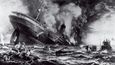 Lusitania se potopila během osmnácti minut. Katastrofu zachytil americký malíř a ilustrátor Jean Leon Gerome Ferris.