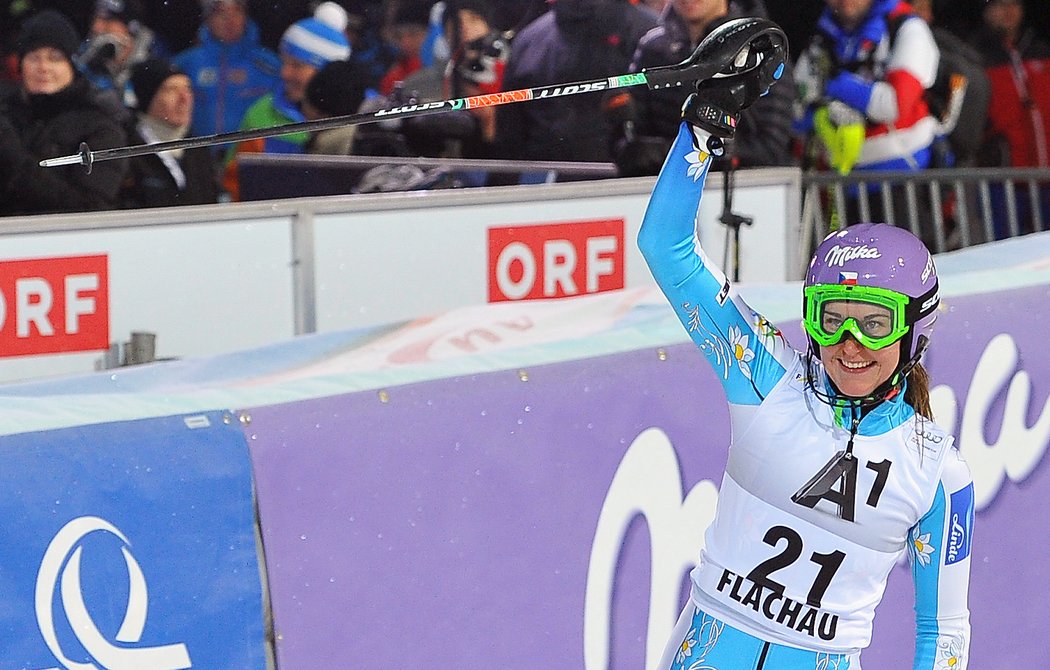 V cíli slalomu ve Flachau si Šárka Záhrobská vychutnávala chvíli i pocity vedoucí závodnice
