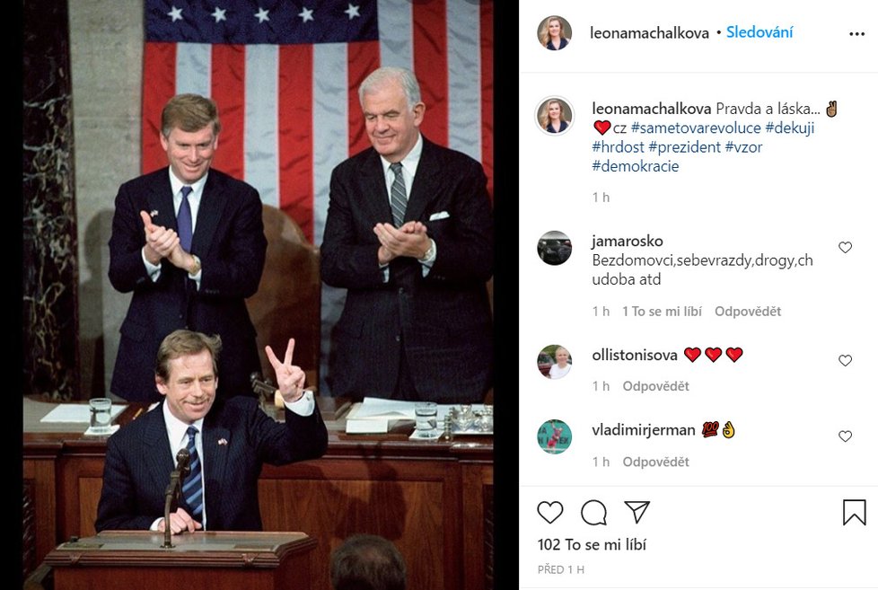 Leona Machálková sdílela památnou fotografii Havla v americkém Kongresu