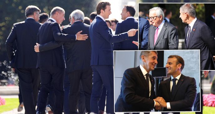 Český premiér Andrej Babiš (ANO) na summitu v Salcburku v družné společnosti Emmanuela Macrona nebo Jean-Claudea Junckera