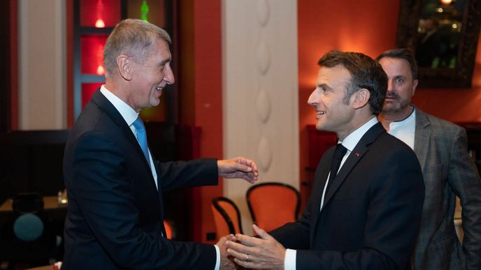 Expremiér Andrej Babiš (ANO) s francouzským prezidentem Emmanuelem Macronem (7.10.2022)