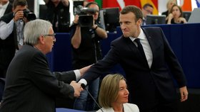 Macron se vítá s Junckerem. (17.4.2018)
