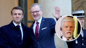 Francouzský prezident Macron bude v úterý jednat v Praze s Pavlem i Fialou (1.3.2024)