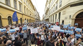 Proti novému zákonu, který znemožní fungování Středoevropské univerzity, protestovali lidé i v Maďarsku.