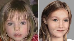 Malá Maddie zmizela, když jí byly čtyři roky (vlevo). Na fotografii vpravo je její přibližná podoba, jak by mohla vypadat dnes.