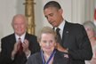 US President Barack Obama presents the Presidential Medal of Freedom to former secretary of state Madeleine Albright during a ceremony on May 29, 2012