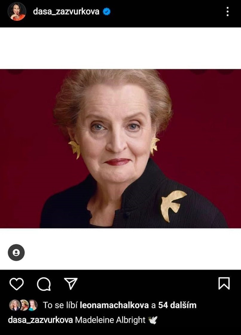 Herečka Dáša Zázvůrková vzdala Madeleine Albright hold