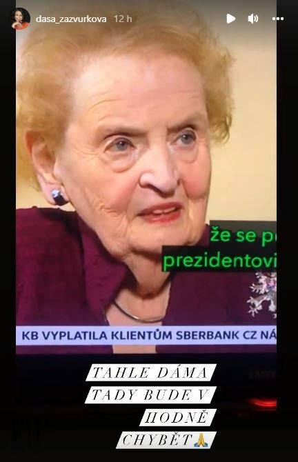 Herečka Dáša Zázvůrková vzdala Madeleine Albright hold