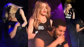 Uslintaná Madonna políbila rappera Draka a ten si znechuceně utíral pusu.