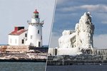 Turisty hojně navštěvovaný maják na ostrově u Clevelandu mráz změnil na ohromující zamrzlý ledový chrám