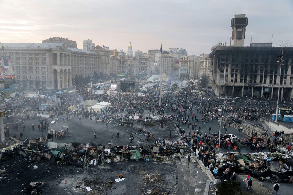 Ukrajinské náměstí Nezávislosti (Majdan), které se stalo centrem demonstrací proti někdejšímu režimu.