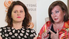 Ministryně financí Alena Schillerová (za ANO, vpravo) nepodporuje miliardové plány šéfky resortu práce a sociálních věcí Jany Maláčové (ČSSD)