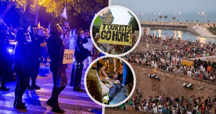 Protest proti turistům na Mallorce skončil střety s policií.
