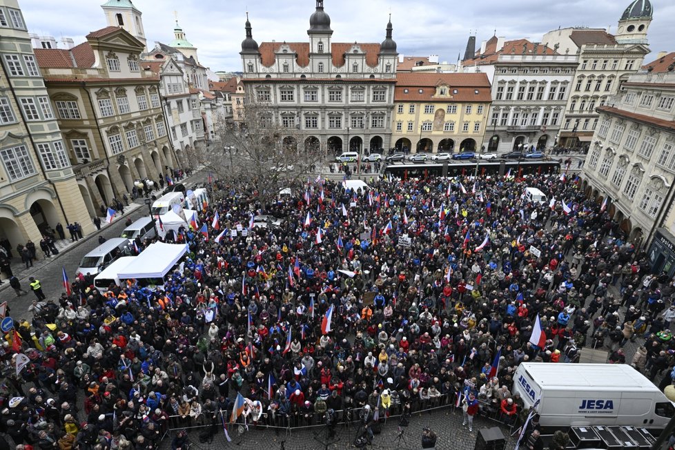 Protest zemědělců na Malostranském náměstí v Praze. (19.2.2024)