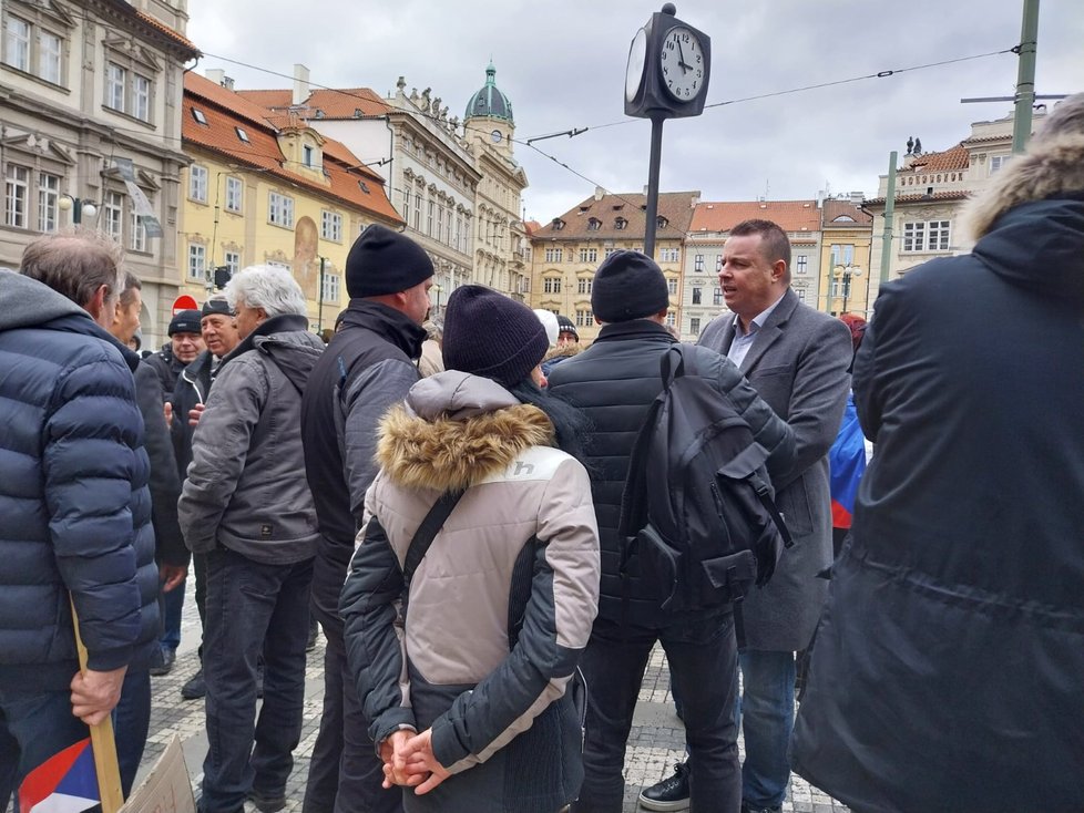 Protest zemědělců na Malostranském náměstí v Praze: Jindřich Rajchl.  (19.2.2024)