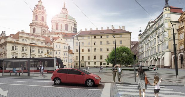 Vizualizace nové podoby Malostranského náměstí.