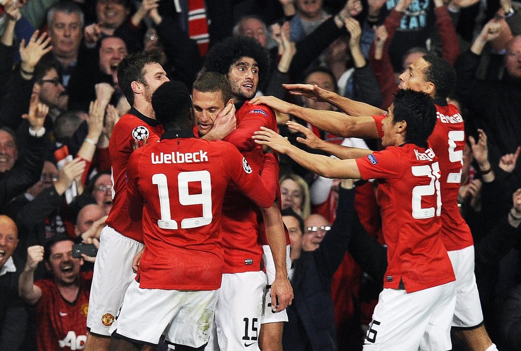 Radost Manchesteru United po vstřeleném gólu Vidiče.