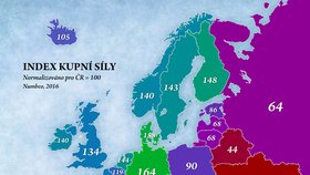 Student univerzitní Berlin Mathematical School Jakub Marian srovnal podle databází Numbeo index evropských států spotřebních cen a kupní síly.