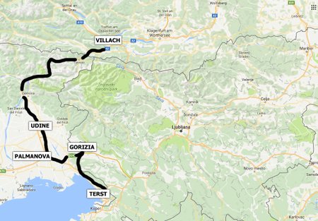 Ti, kdo po rakouské A10 pojedou dále, by neměli na dálniční křižovatce u Villachu pokračovat po A11 ke Karavankám, ale najet na A2, která v Itálii pokračuje jako A23