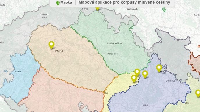 Aplikace Mapka Ústavu Českého národního korpusu z Filozofické fakulty UK