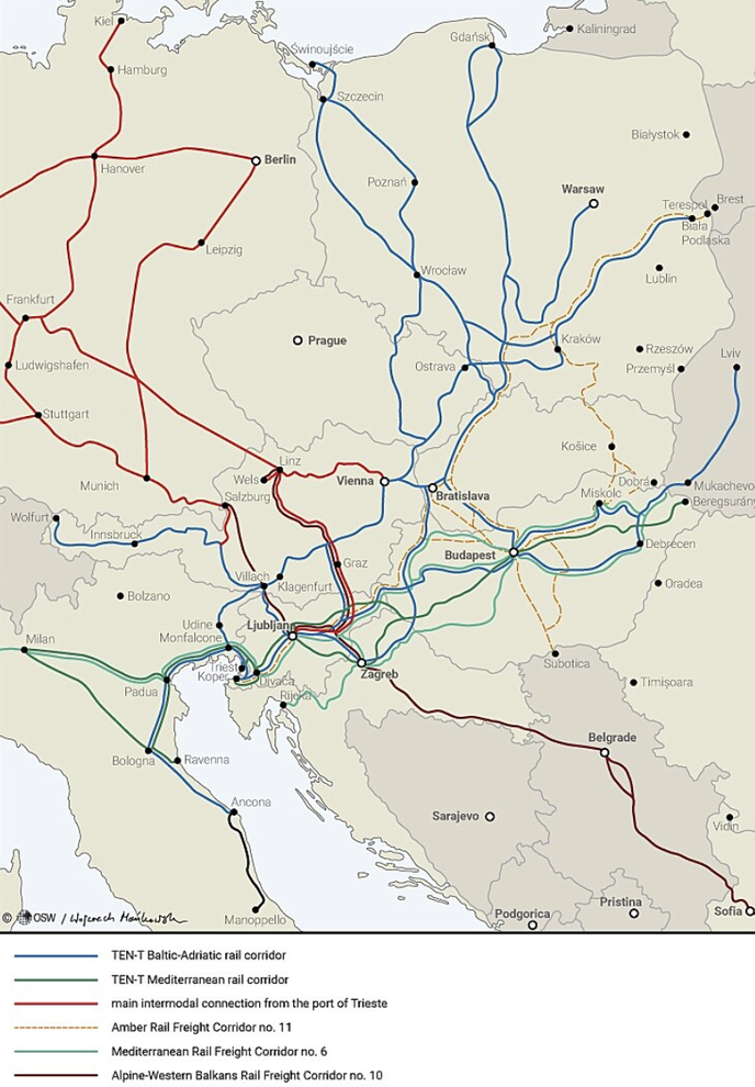 Mapa evropských železničních tras Mapa evropských železničních tras