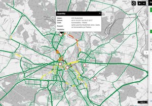 Aplikace zobrazí mapu intenzity dopravy v Plzni.