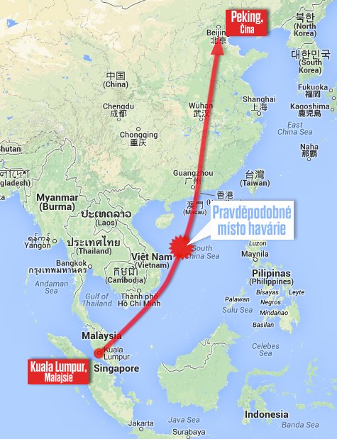Letadlo letělo z Kuala Lumpur do Pekingu. Někde u vietnamského ostrova se ale možná zřítilo.