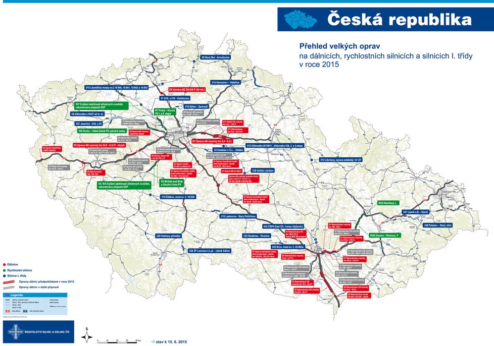 Mapa oprav silnic v Česku