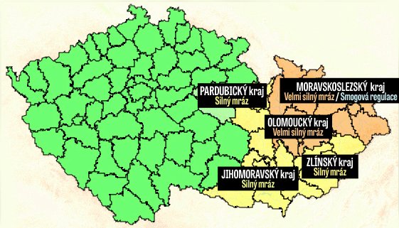 Meteorologové v celkem pěti krajích varují před silným nebo velmi silným mrazem.