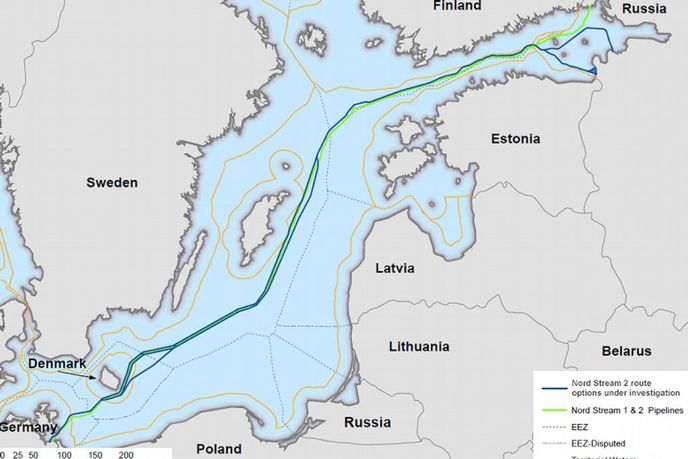 Mapa projektu Nord Stream 2