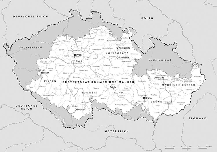 Mapa protektorátu Čechy a Morava