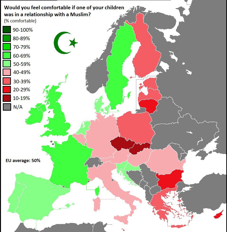 Mapa znázorňující úroveň rasismu ve státech